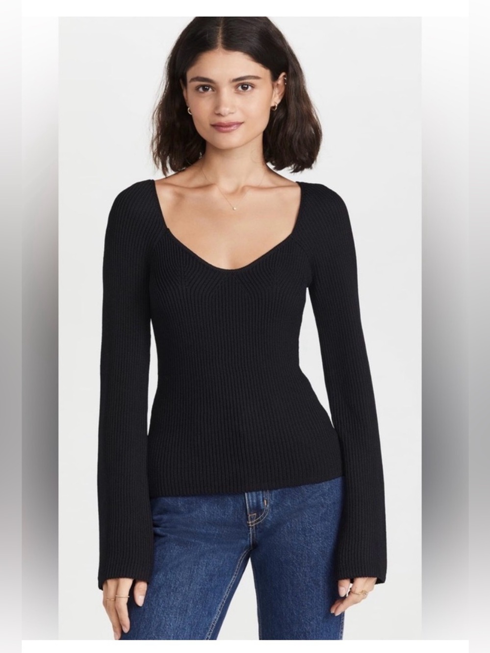 Line & Dot Melissa Ribbed Sweater Black Ribbed Sweater Top